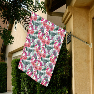 Pink Parrot Heliconia Pattern House Flag Garden Flag