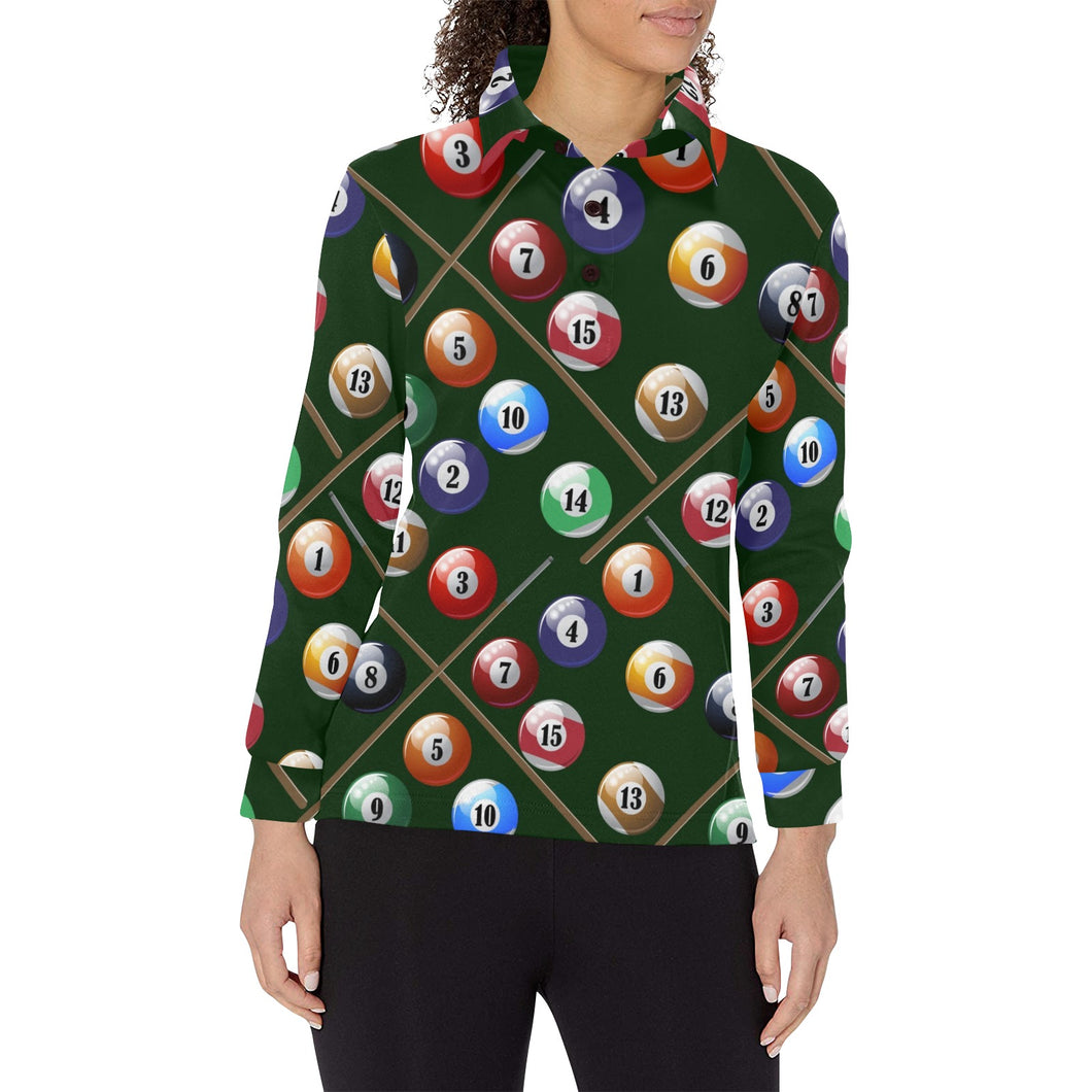 Billiard Ball Pattern Print Design 03 Women's Long Sleeve Polo Shirt