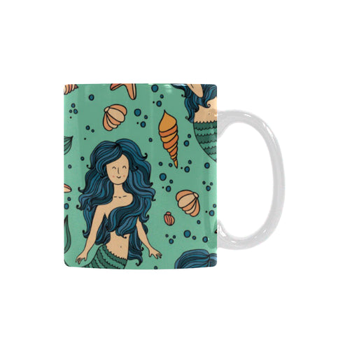 Mermaid Pattern Green Background Classical White Mug (FulFilled In US)