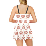 Pretzels Pattern Print Design 01 Chest Sexy Pleated Two Piece Swim Dress