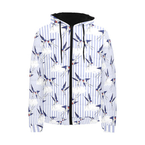 Swallow Pattern Print Design 03 Men's Padded Hooded Jacket(ModelH42)