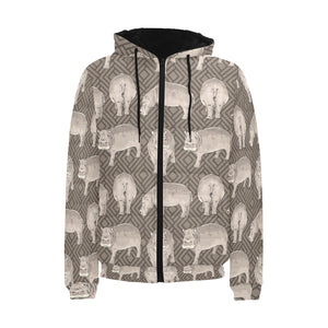 Hippopotamus Pattern Print Design 04 Men's Padded Hooded Jacket(ModelH42)