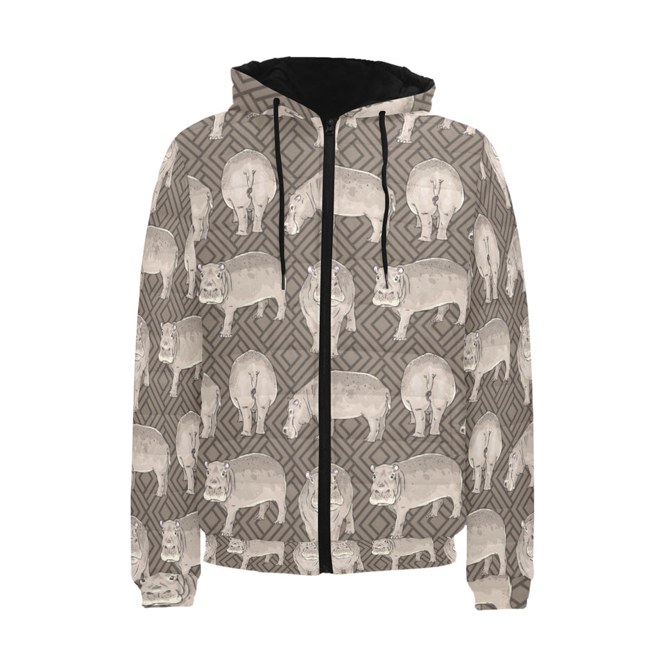 Hippopotamus Pattern Print Design 04 Men's Padded Hooded Jacket(ModelH42)