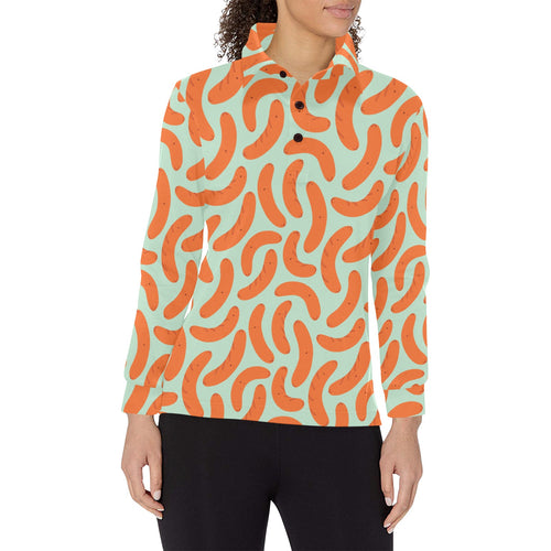 Sausage Pattern Print Design 04 Women's Long Sleeve Polo Shirt