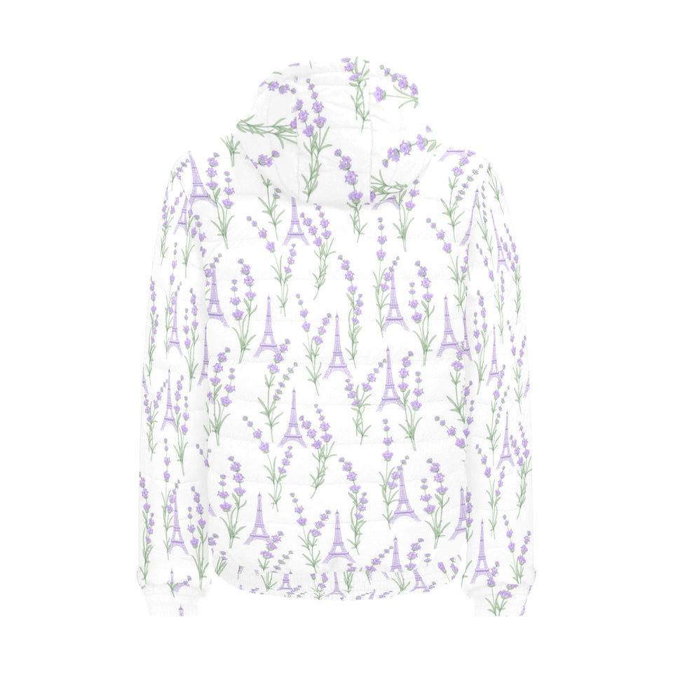 Eiffel Tower Lavender Pattern Print Design 01 Men's Padded Hooded Jacket(ModelH42)