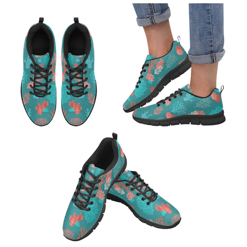 Coral Reef Pattern Print Design 04 Women's Sneakers Black