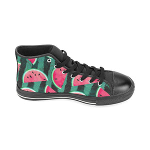 Watermelon Pattern Men's High Top Canvas Shoes Black