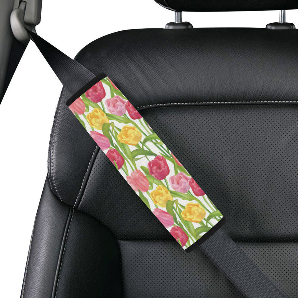 Pink Red Yellow Tulip Pattern Car Seat Belt Cover