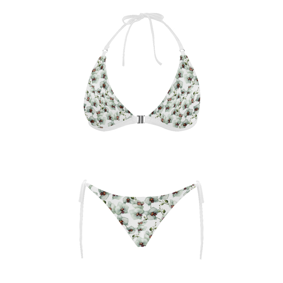 White Orchid Pattern Sexy Bikinis Two-Pieces Swimsuits