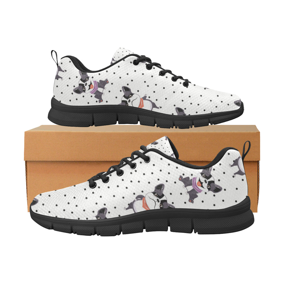 Cute Boston Terrier Pokka Dot Pattern Men's Sneakers Black