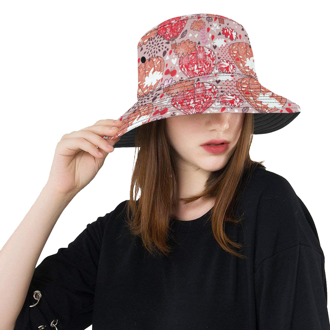 Red Pink Hot Air Balloon Pattern Unisex Bucket Hat