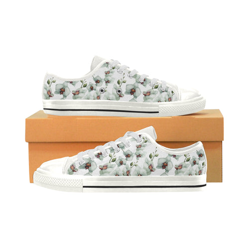 White Orchid Pattern Women's Low Top Canvas Shoes White