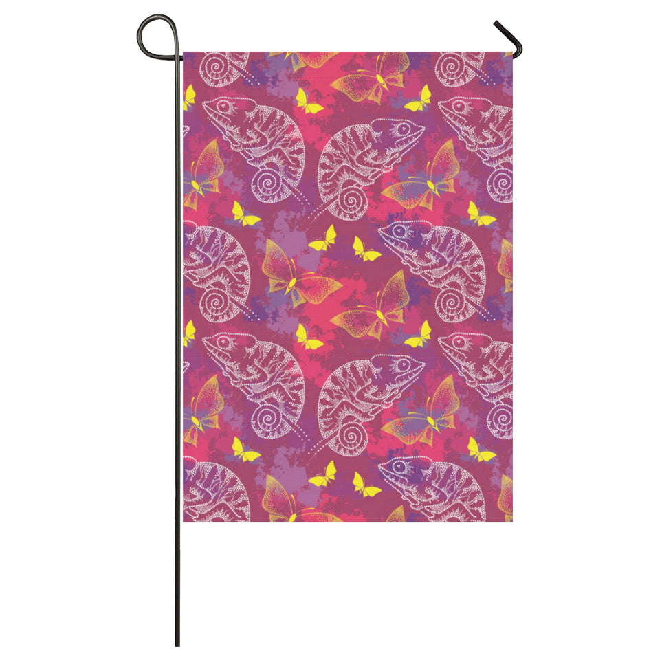 Pink Chameleon Lizard Butterfly Pattern House Flag Garden Flag