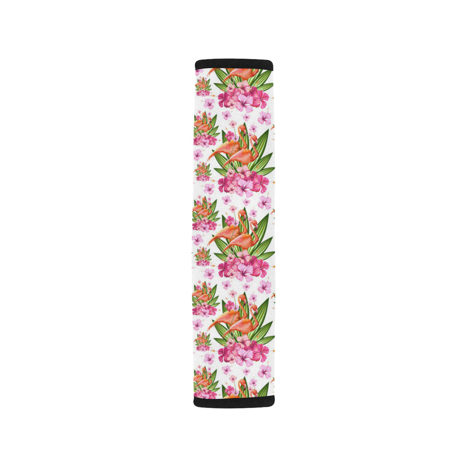 Flamingo Pink Hibiscus Pattern Car Seat Belt Cover