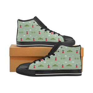 Windmill Green Pattern Men's High Top Canvas Shoes Black