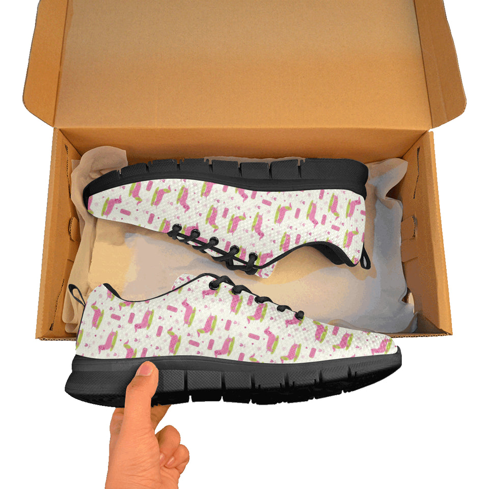 Pink Dachshund Pattern Men's Sneakers Black