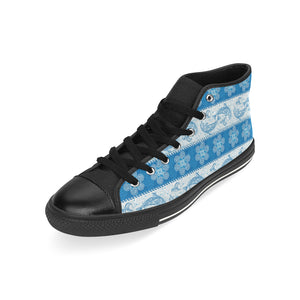 Dolphin Tribal Pattern Men's High Top Canvas Shoes Black