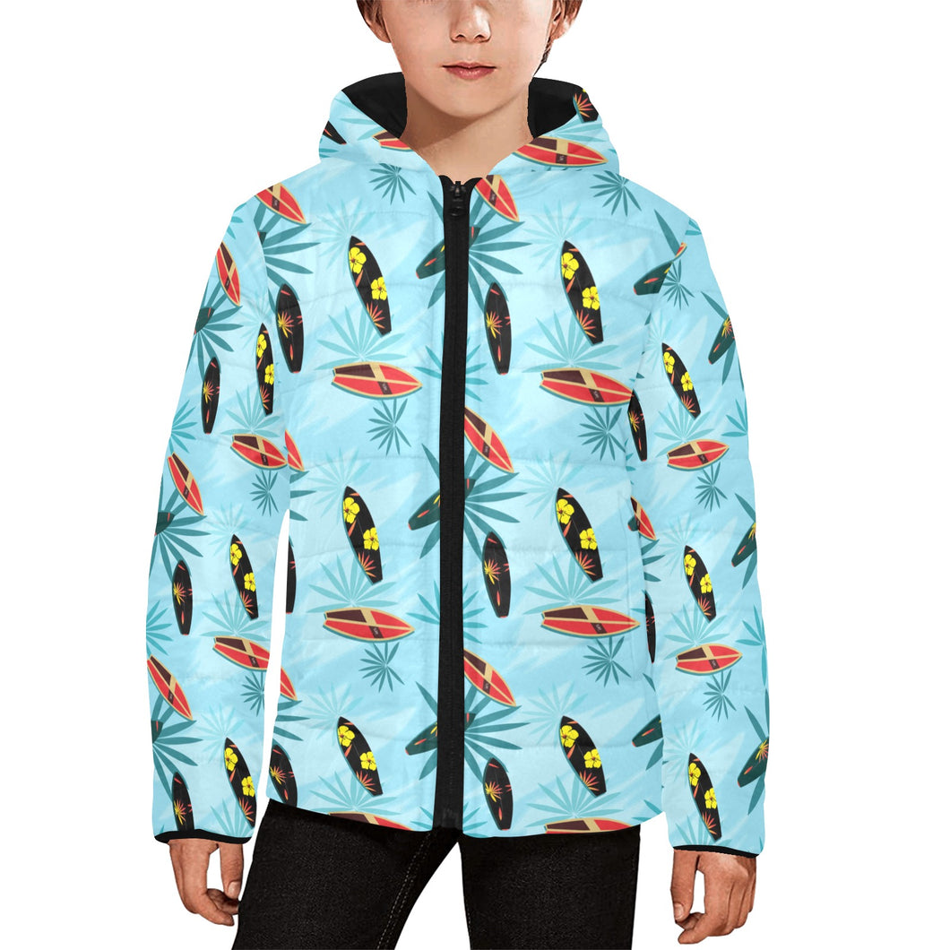 Surfboard Pattern Print Design 03 Kids' Boys' Girls' Padded Hooded Jacket