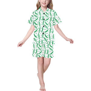 Green Peas Pattern Print Design 01 Kids' Boys' Girls' V-Neck Short Pajama Set