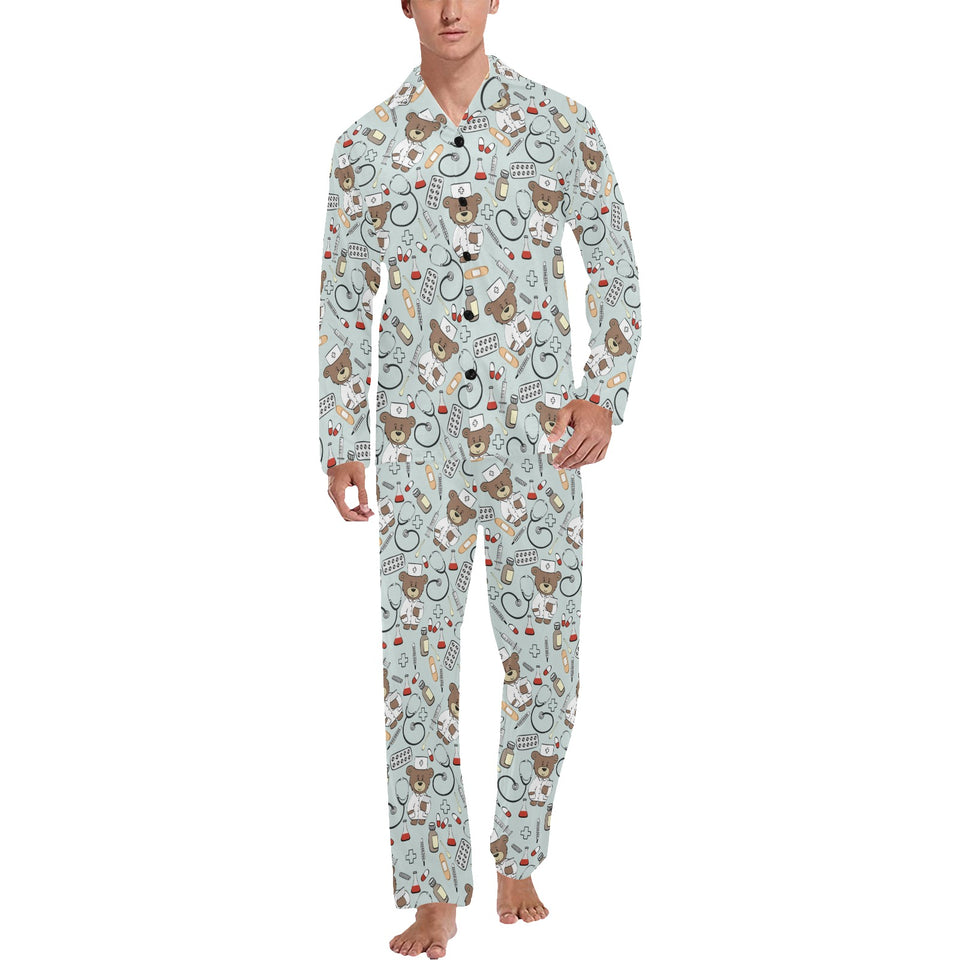 Teddy Bear Pattern Print Design 02 Men's Long Pajama Set