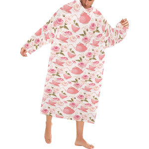 Tea pots Pattern Print Design 04 Blanket Robe with Sleeves