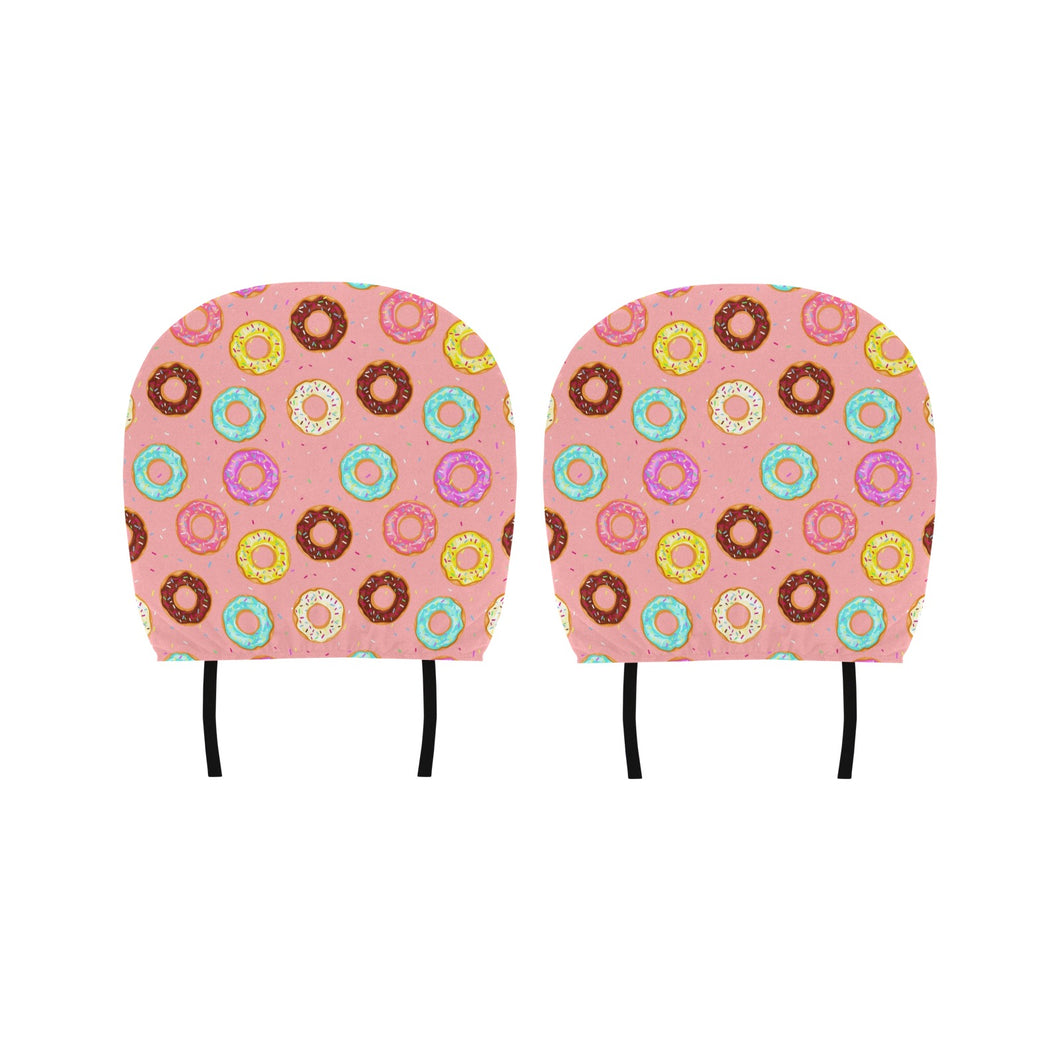 Donut Pattern Pink Background Car Headrest Cover