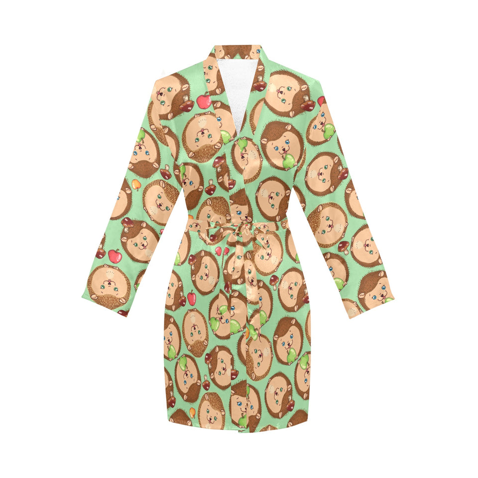 Hedgehog Pattern Print Design 01 Women's Long Sleeve Belted Night Robe