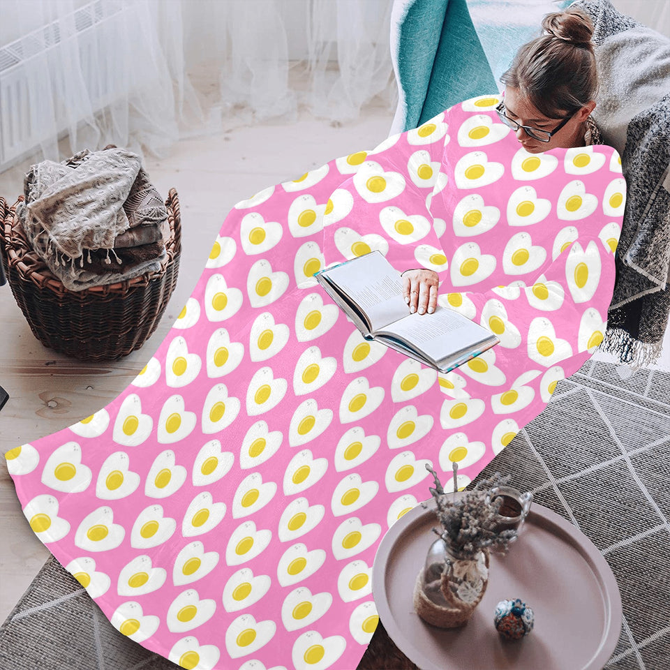 Fried Eggs Pattern Print Design 02 Blanket Robe with Sleeves