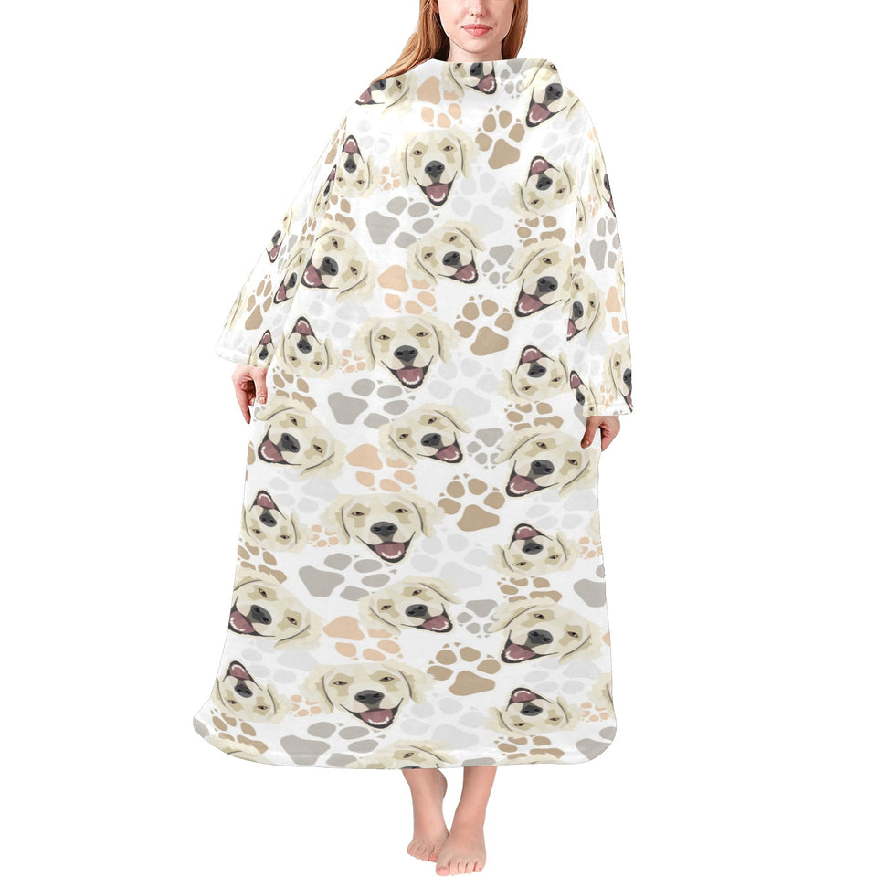 Golden Retriever Pattern Print Design 02 Blanket Robe with Sleeves