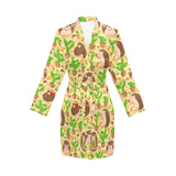 Hedgehog Pattern Print Design 02 Women's Long Sleeve Belted Night Robe