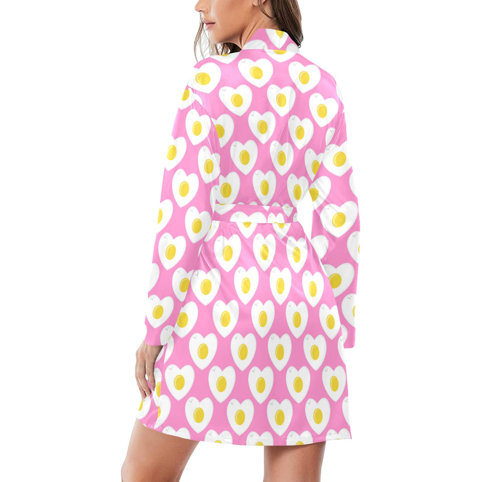 Fried Eggs Pattern Print Design 02 Women's Long Sleeve Belted Night Robe