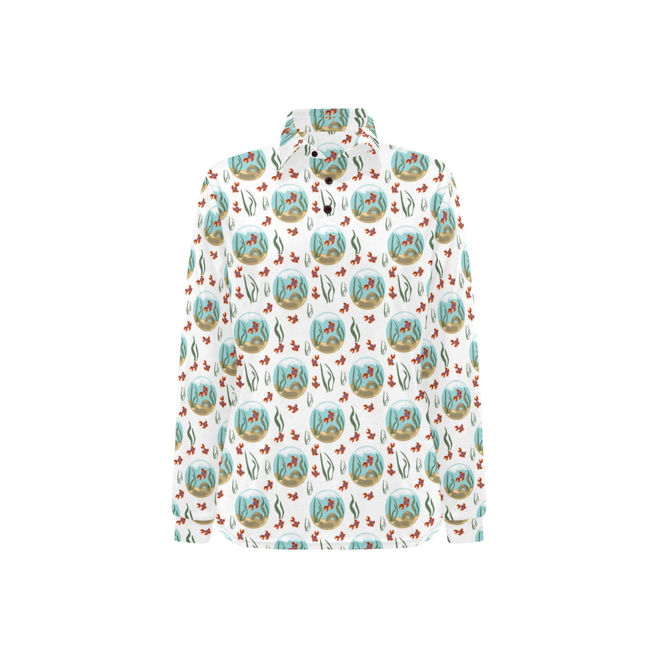 Goldfish Pattern Print Design 01 Women's Long Sleeve Polo Shirt