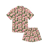 Rose Pattern Print Design 04 Kids' Boys' Girls' V-Neck Short Pajama Set