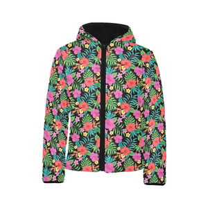 Hibiscus Pattern Print Design 01 Kids' Boys' Girls' Padded Hooded Jacket