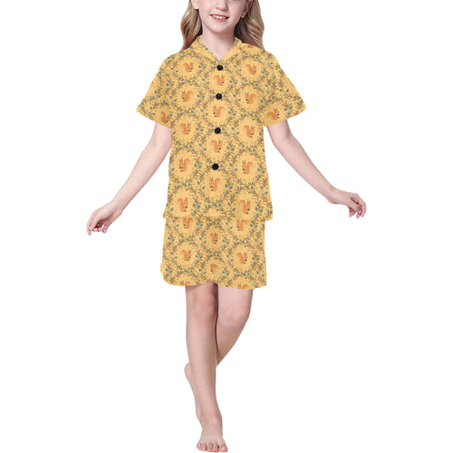 Squirrel Pattern Print Design 01 Kids' Boys' Girls' V-Neck Short Pajama Set