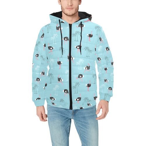 Ostrich Pattern Print Design 05 Men's Padded Hooded Jacket(ModelH42)