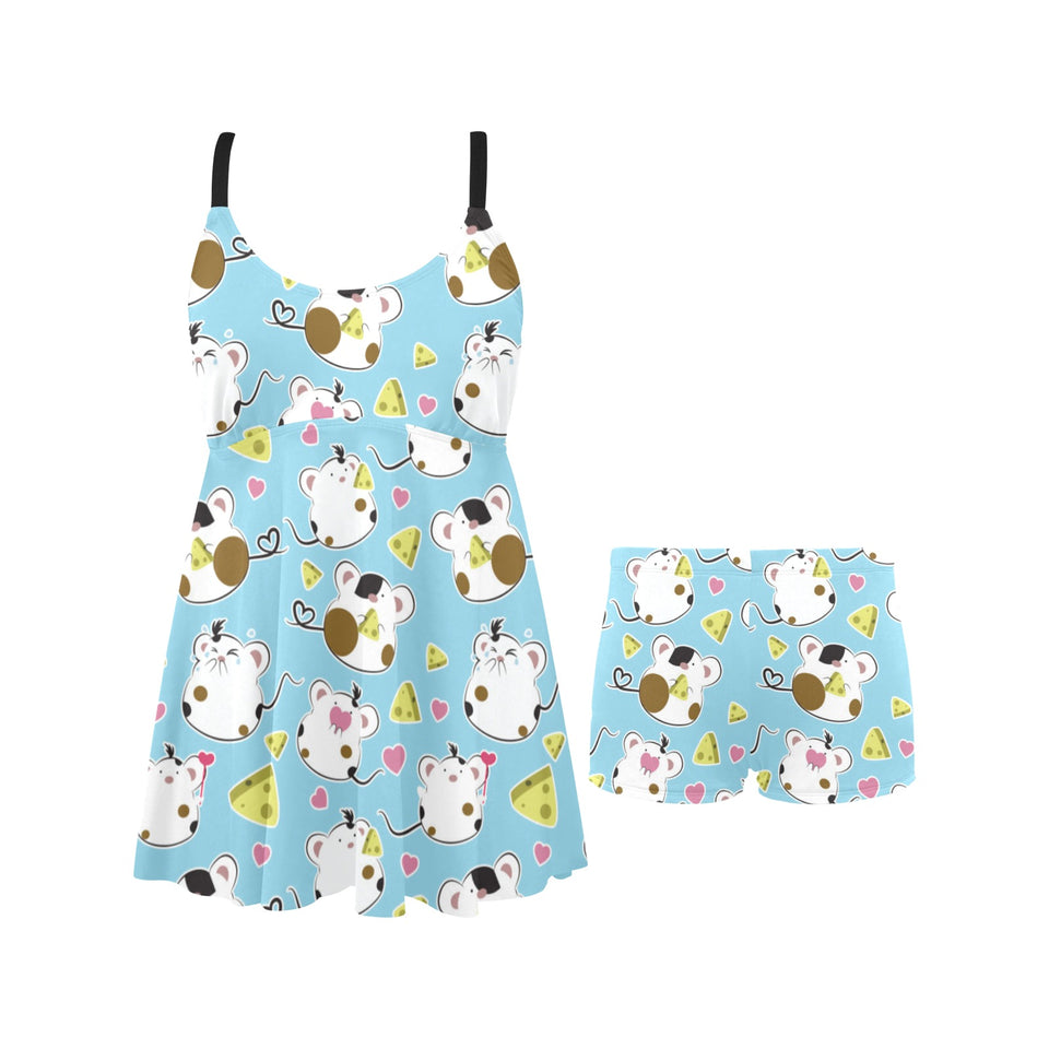 Guinea Pig Pattern Print Design 03 Chest Sexy Pleated Two Piece Swim Dress