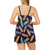 Skate Board Pattern Print Design 04 Chest Sexy Pleated Two Piece Swim Dress