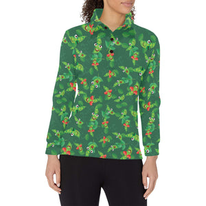 Green Peas Pattern Print Design 05 Women's Long Sleeve Polo Shirt