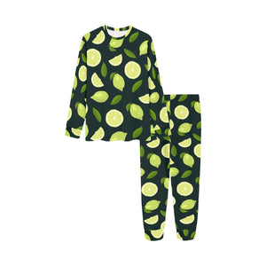 Lime Leaves Pattern Kids' Boys' Girls' All Over Print Pajama Set