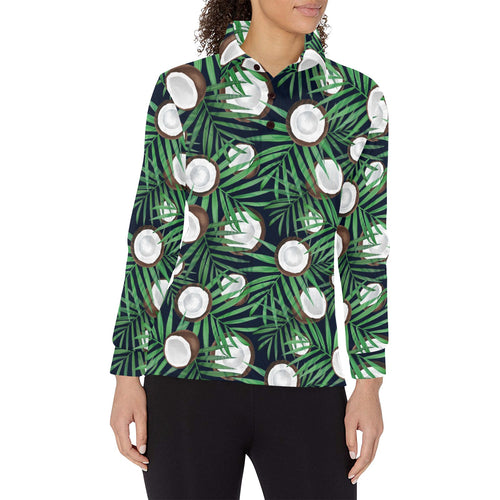 Coconut Pattern Print Design 01 Women's Long Sleeve Polo Shirt