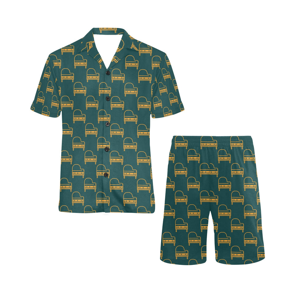 Piano Pattern Print Design 03 Men's V-Neck Short Pajama Set