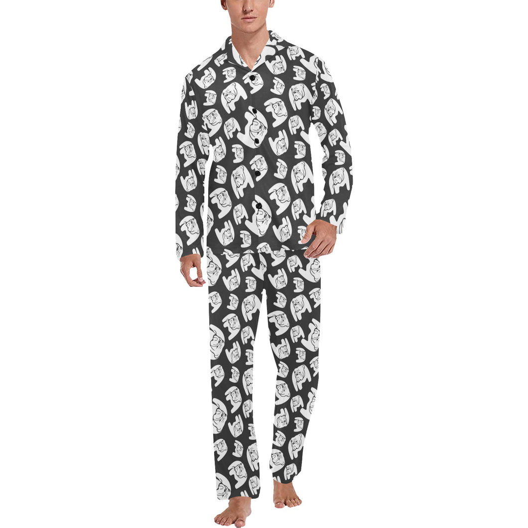 English Bulldog Pattern Print Design 02 Men's Long Pajama Set