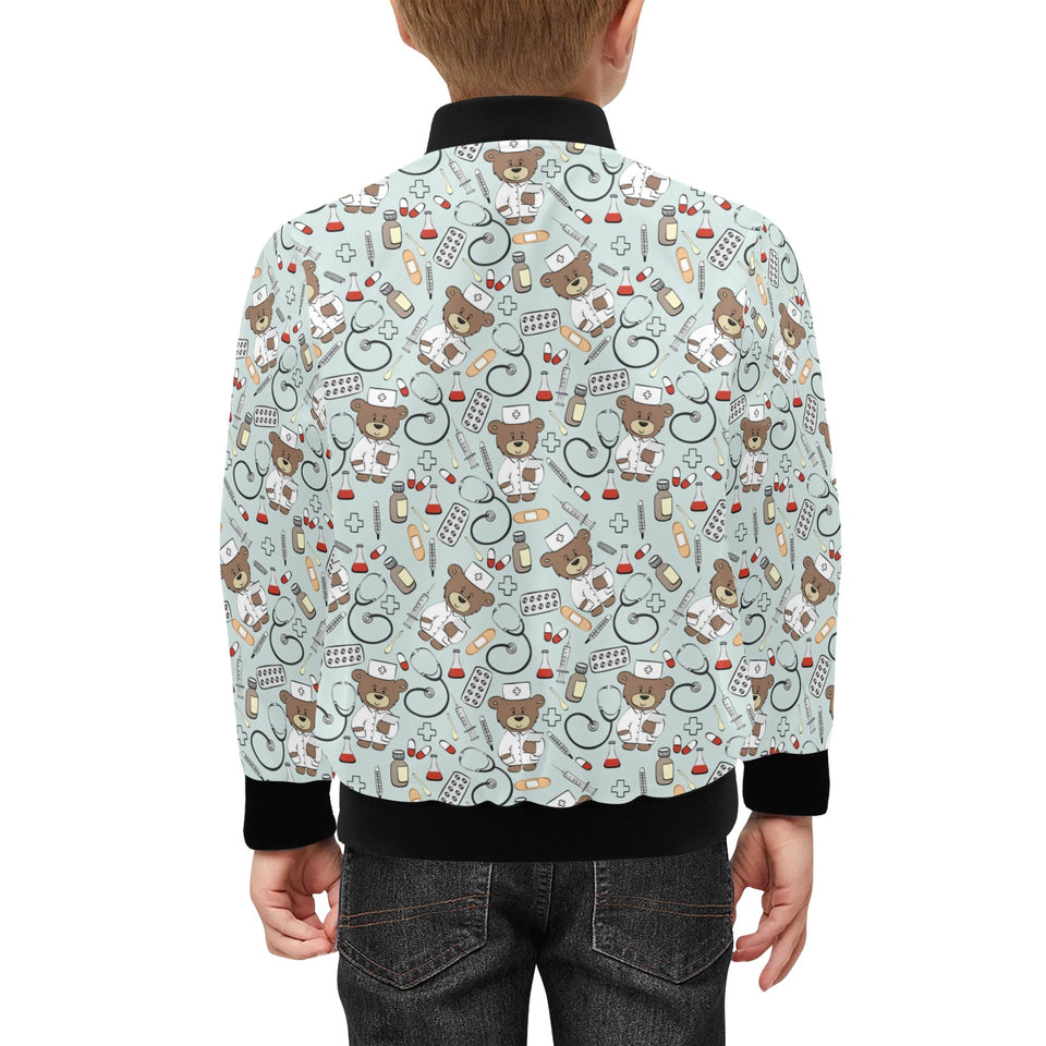 Teddy Bear Pattern Print Design 02 Kids' Boys' Girls' Bomber Jacket