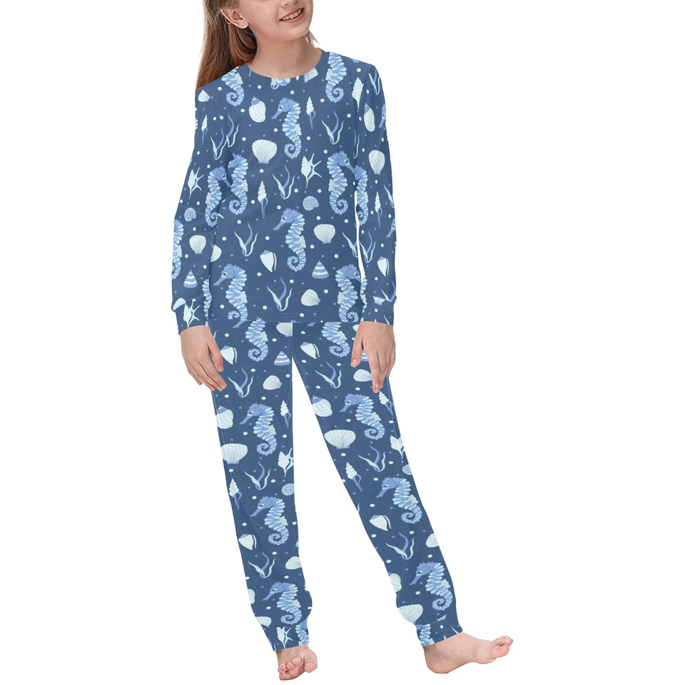 Seahorse Shell Pattern Kids' Boys' Girls' All Over Print Pajama Set