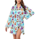 Teddy Bear Pattern Print Design 03 Women's Long Sleeve Belted Night Robe