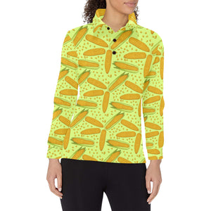 Corn Pattern Print Design 03 Women's Long Sleeve Polo Shirt