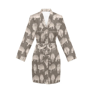 Hippopotamus Pattern Print Design 04 Women's Long Sleeve Belted Night Robe