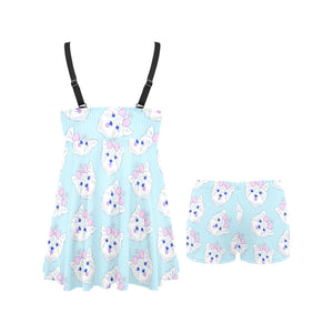 Yorkshire Terrier Pattern Print Design 01 Chest Sexy Pleated Two Piece Swim Dress