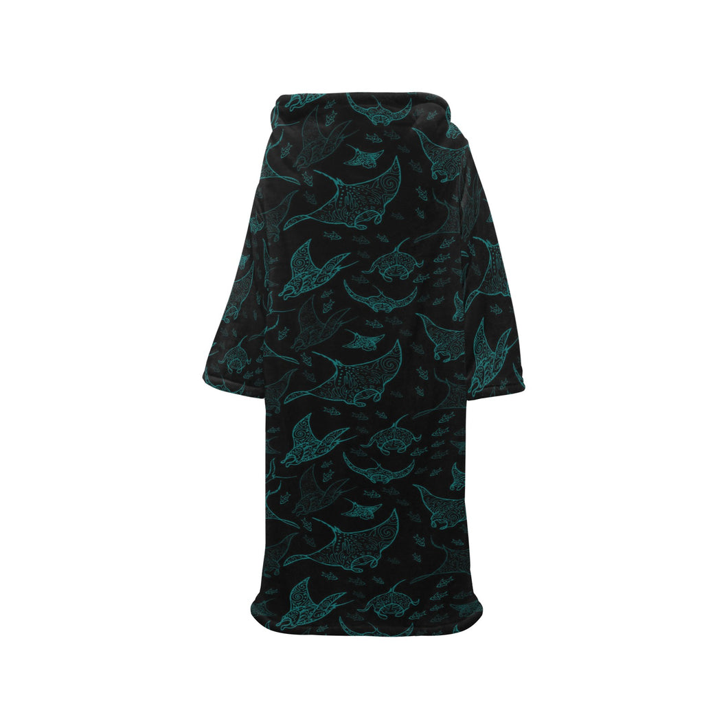 Stingray Pattern Print Design 02 Blanket Robe with Sleeves